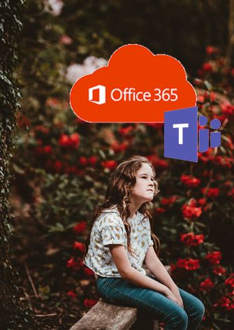 Girl thinking with Office 365 bubble above her head