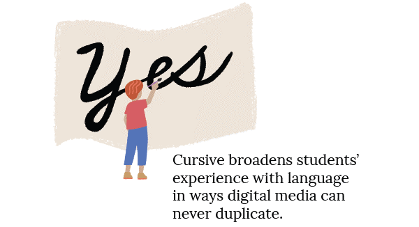 Yes - Cursive broadens students' experience with language in ways digital media can never duplicate